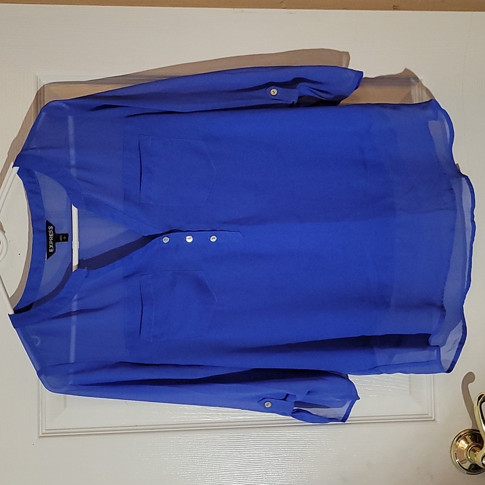 💠NWOT Express Sheer Blue Blouse Size SP - Picture 3 of 9